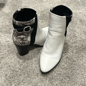 White and Black Heeled Ankle Boot